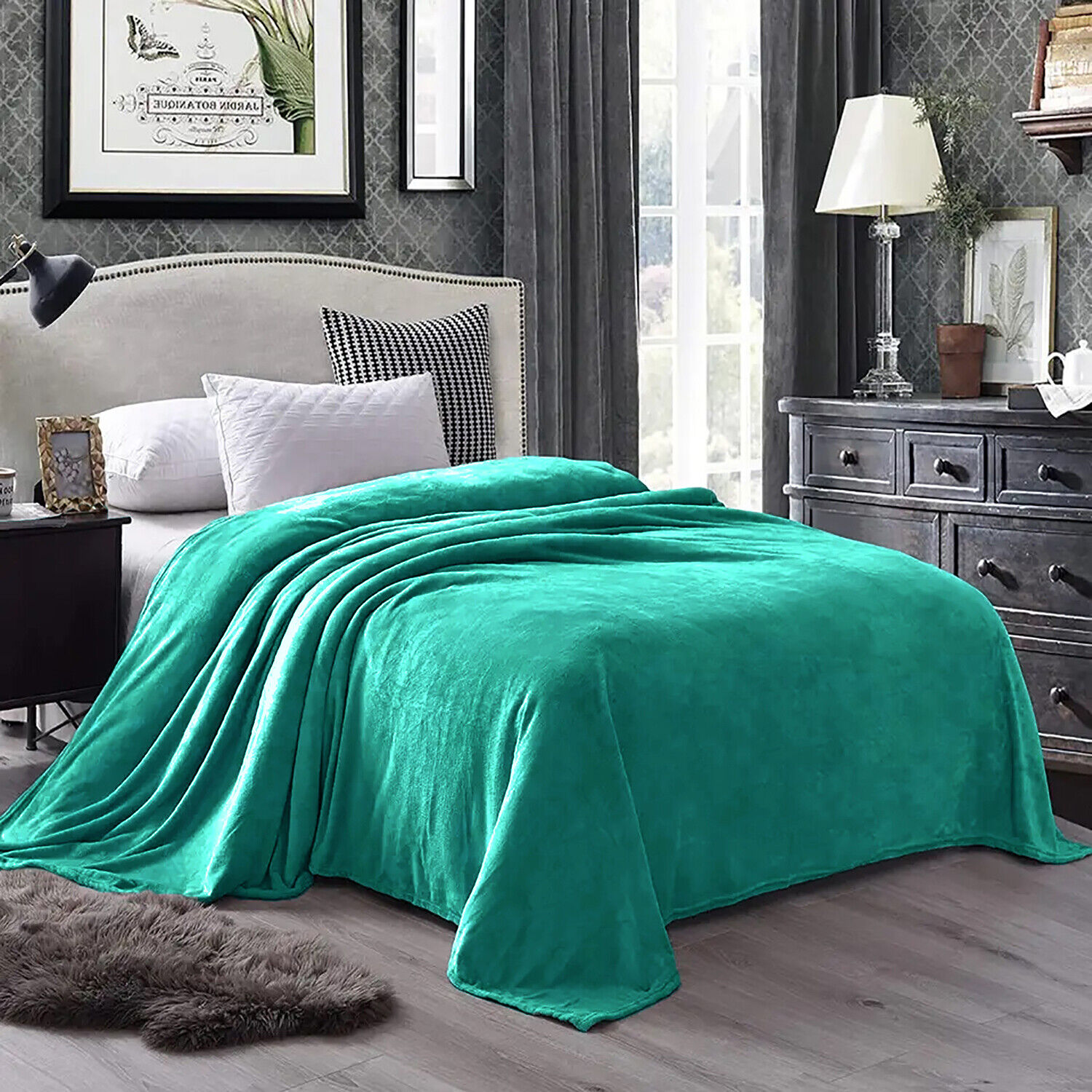Home Mart Goods Turquoise King Flannel Throw Plush Cozy Super Soft Cozy Warm Bed Blanket