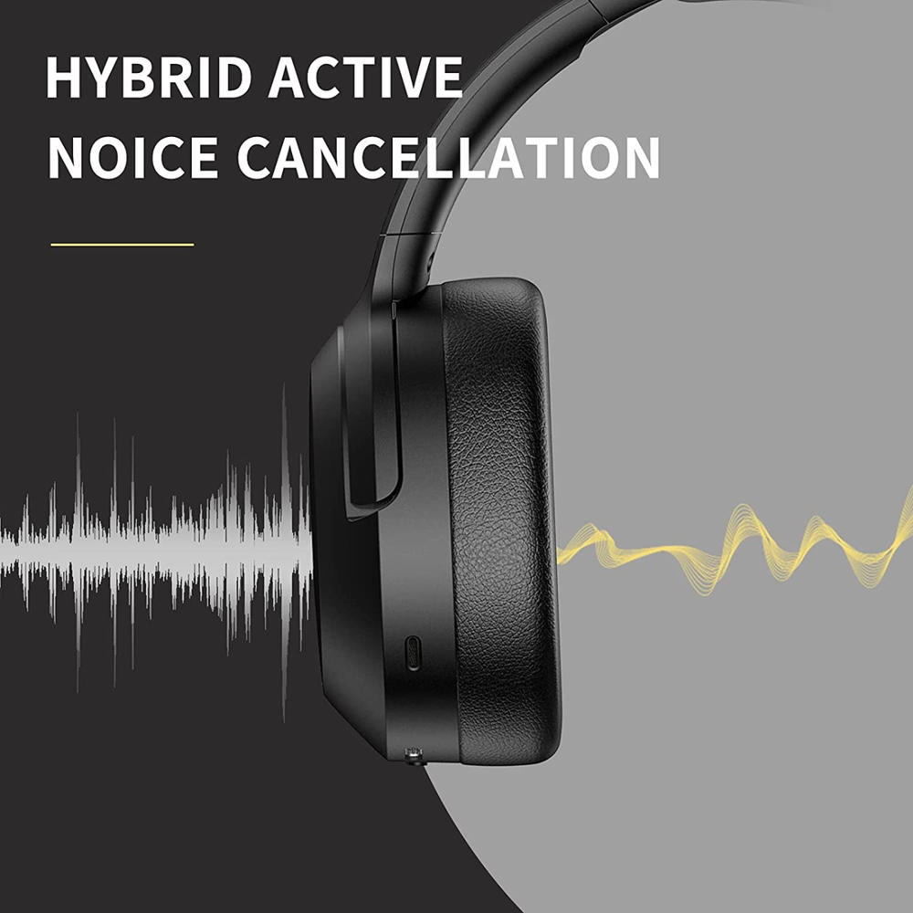 Edifier W820NB Hybrid Active Noise Cancelling Headphones - Hi-Res Audio - Wireless Over Ear Bluetooth Headphones - Black