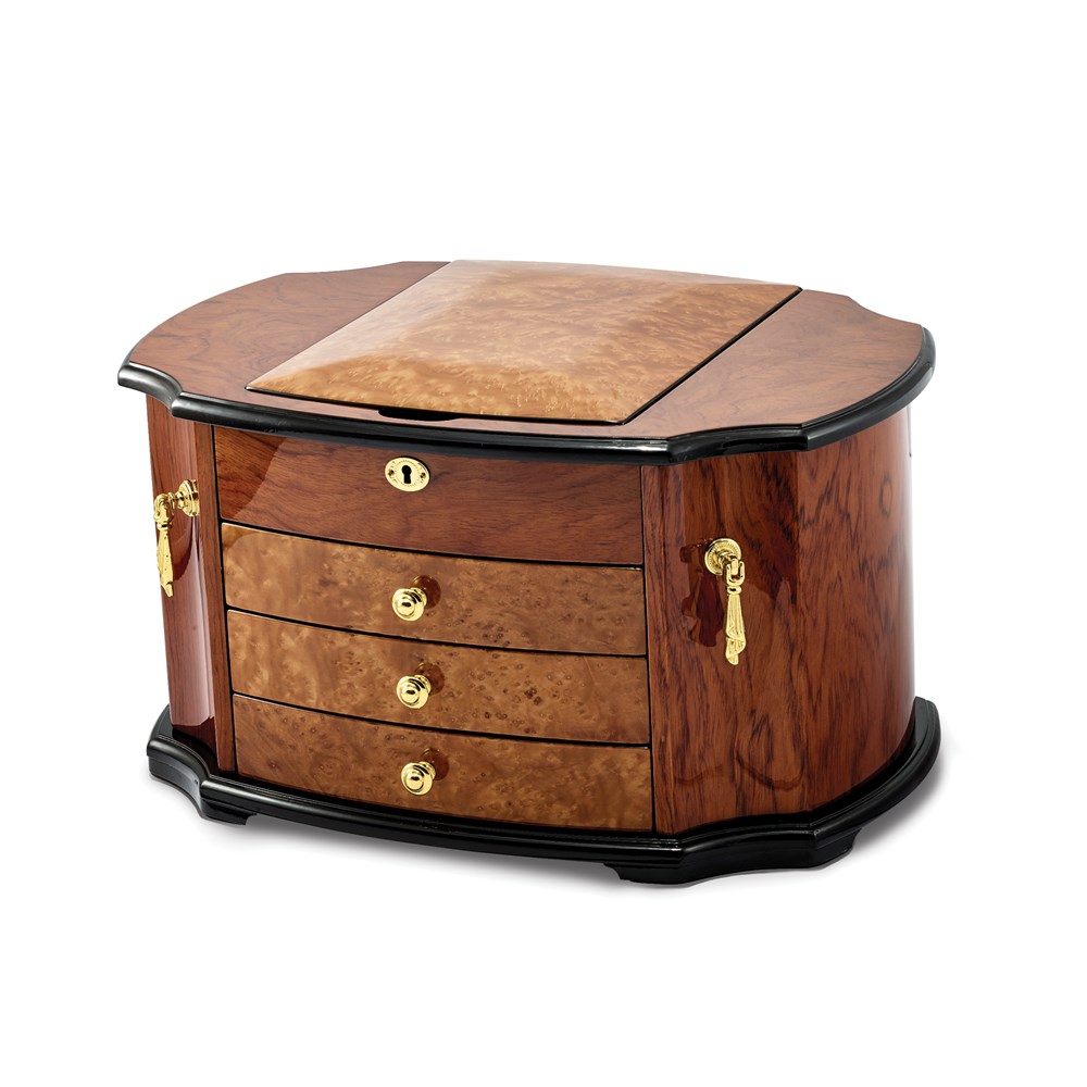 Diamond2Deal Oak Burl with Natural Mapa Wood Veneer Jewelry Box, 17"