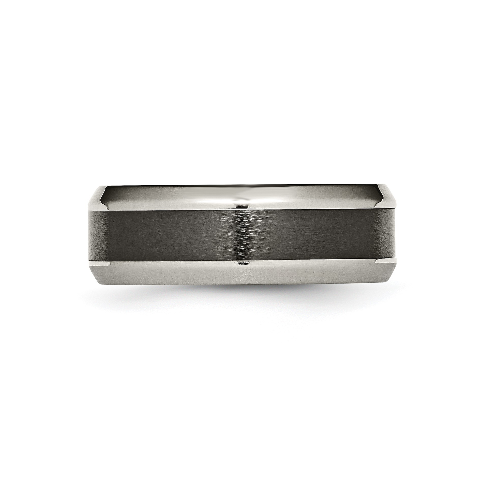 Diamond2Deal Titanium Base Polished Black Ceramic Center Beveled 8mm Band Ring, Size 10.5