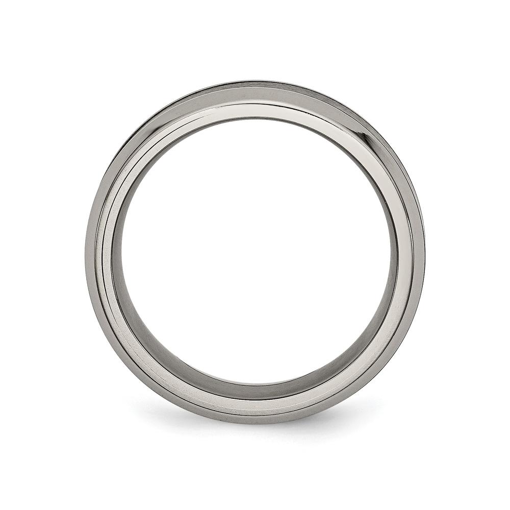 Diamond2Deal Titanium Base Polished Black Ceramic Center Beveled 8mm Band Ring, Size 12.5