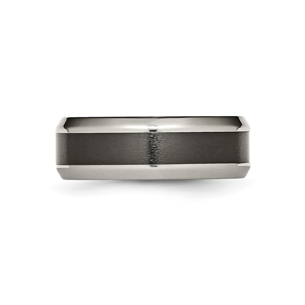 Diamond2Deal Titanium Base Polished Black Ceramic Center Beveled 8mm Band Ring, Size 12.5