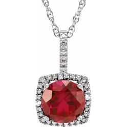 Diamond2Deal Sterling Silver 7 mm Lab Grown Ruby and .015 CTW Natural Diamond Pendant 18" Necklace Fine Jewelry for Women