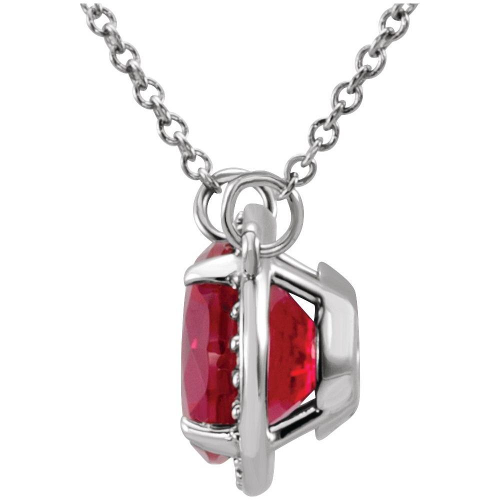Diamond2Deal 14K White Gold 8 mm Lab Grown Ruby and .05 CTW Natural Diamond Pendant 16" Necklace Fine Jewelry for Women
