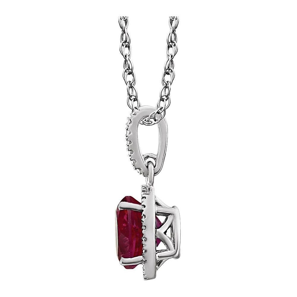 Diamond2Deal Sterling Silver Lab Grown Ruby and .01 CTW Natural Diamond Pendant 18" Necklace Fine Jewelry for Women