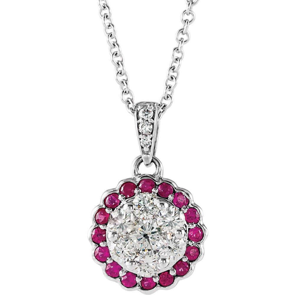 Diamond2Deal 14K White Gold Natural Ruby and 1/3 CTW Natural Diamond Necklace Fine Jewelry for Women 