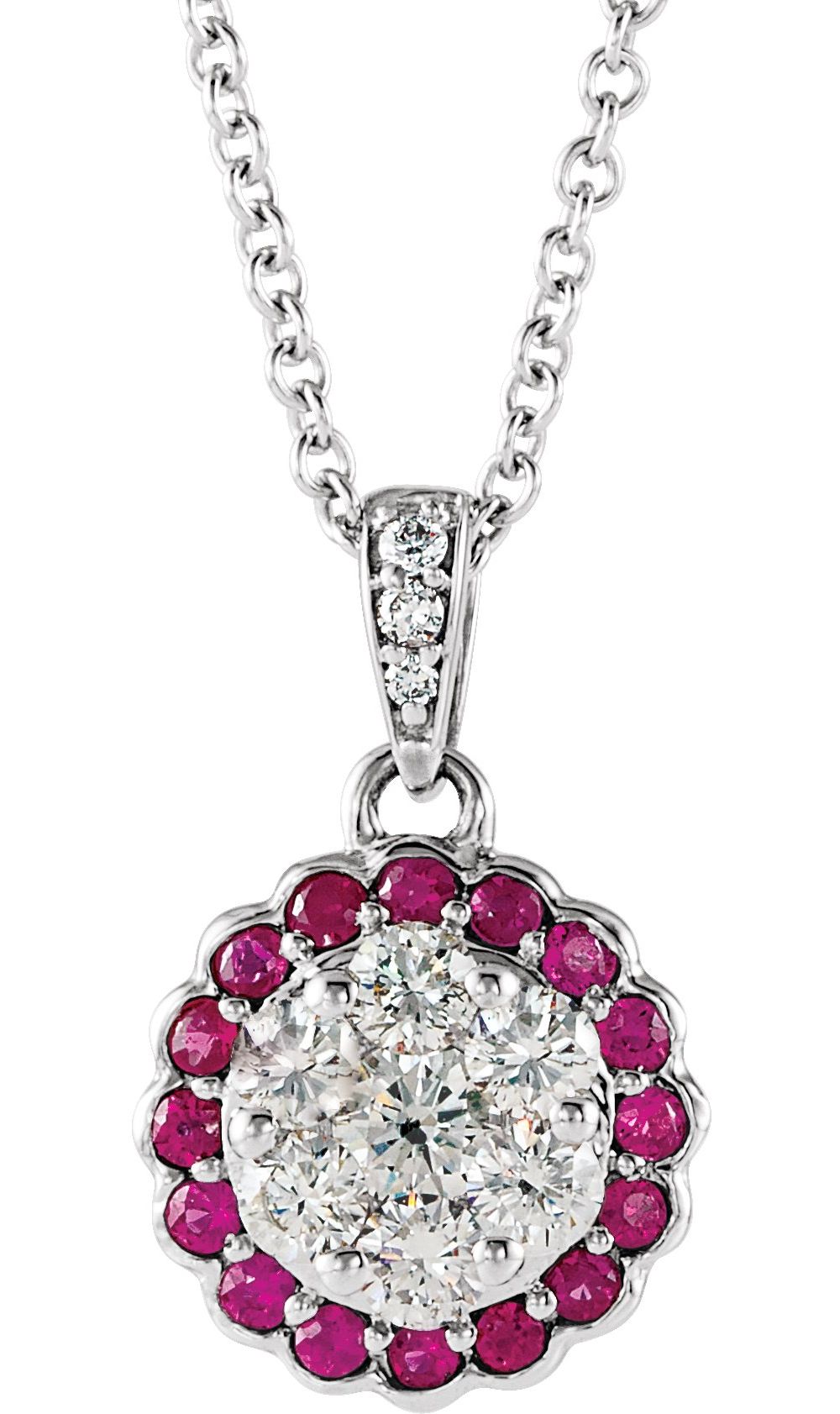 Diamond2Deal 14K White Gold Natural Ruby and 1/3 CTW Natural Diamond Necklace Fine Jewelry for Women 