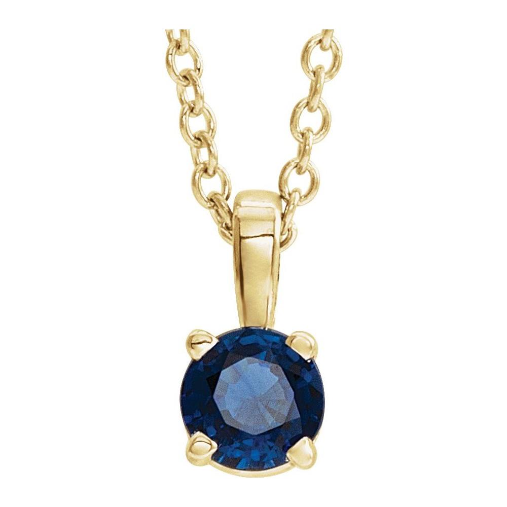 Diamond2Deal 14K Yellow Gold 5 mm Lab Grown Blue Sapphire Pendant 16-18" Necklace Fine Jewelry for Women