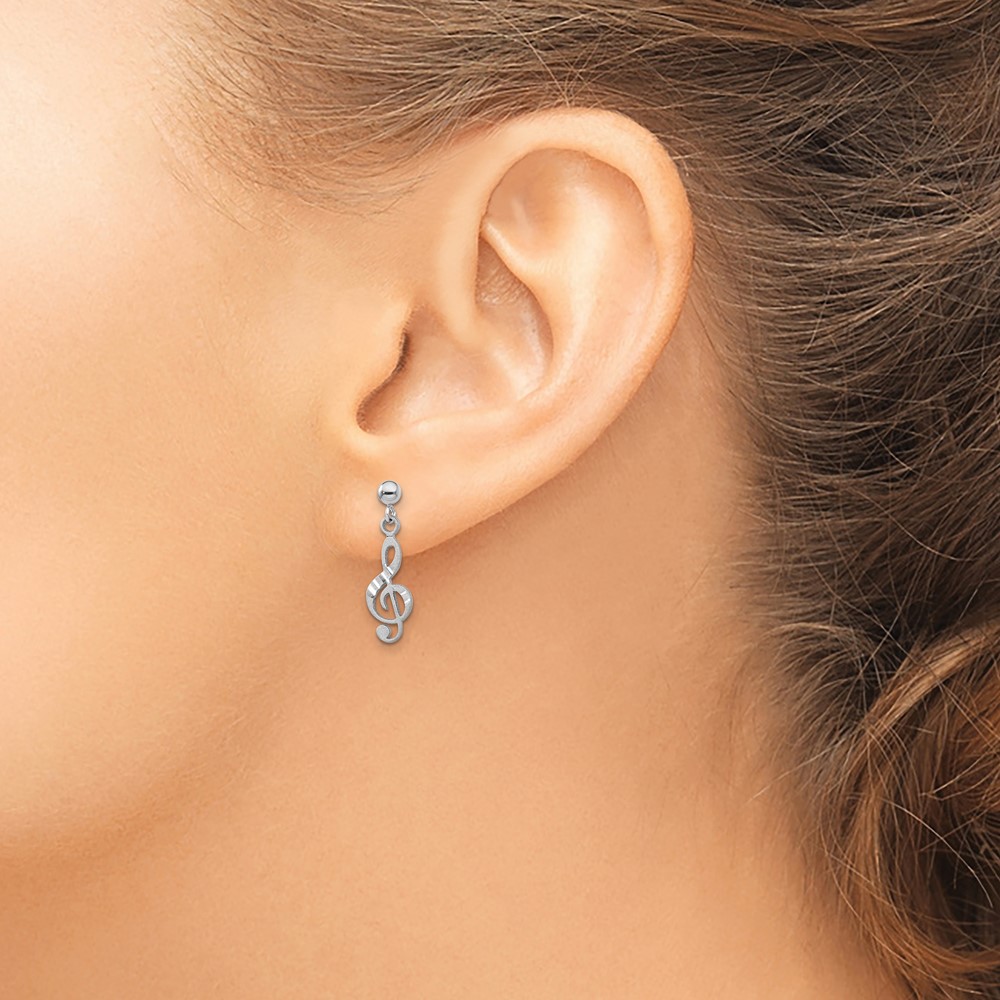 Diamond2Deal 14k White Gold Treble Clef Dangle Earrings 