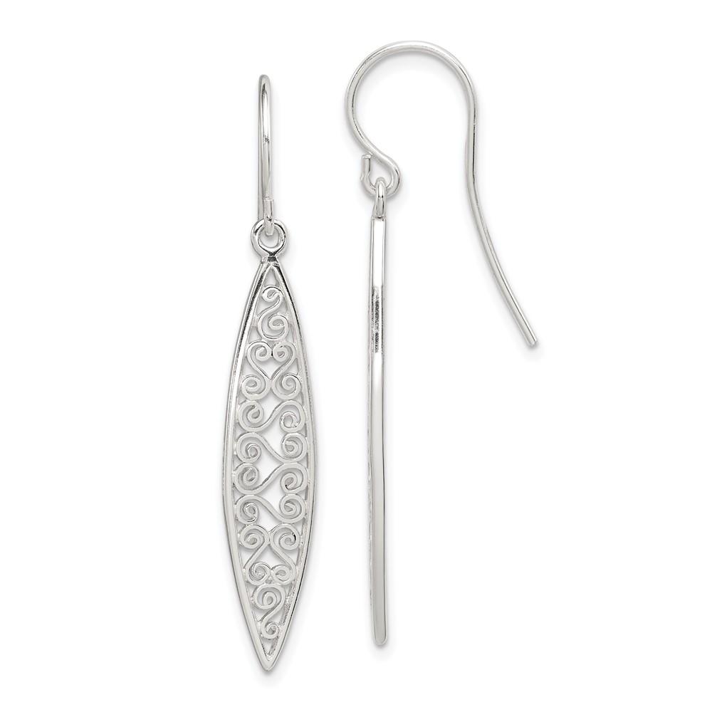 Diamond2Deal 925 Sterling Silver Polished Filigree Shepherd Hook Dangle Earrings for Women