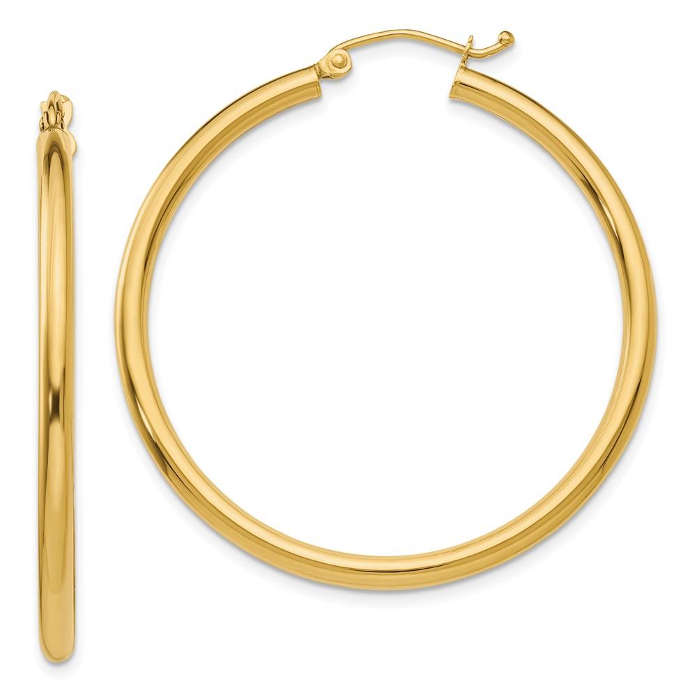 Diamond2Deal 10k Yellow Gold Snap Closure Round Hoop Earrings for Women (Len:1.38in, Wid:0.1in)