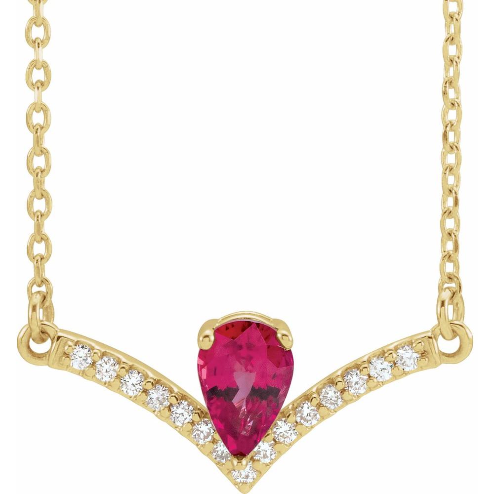 Diamond2Deal 14K Yellow Gold Lab Grown Ruby and .06 CTW Natural Diamond Pendant 18" Necklace Fine Jewelry for Women