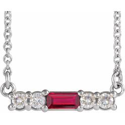 Diamond2Deal 14K White Gold Natural Ruby and 1/5 CTW Natural Diamond Pendant 16" Necklace Fine Jewelry for Women