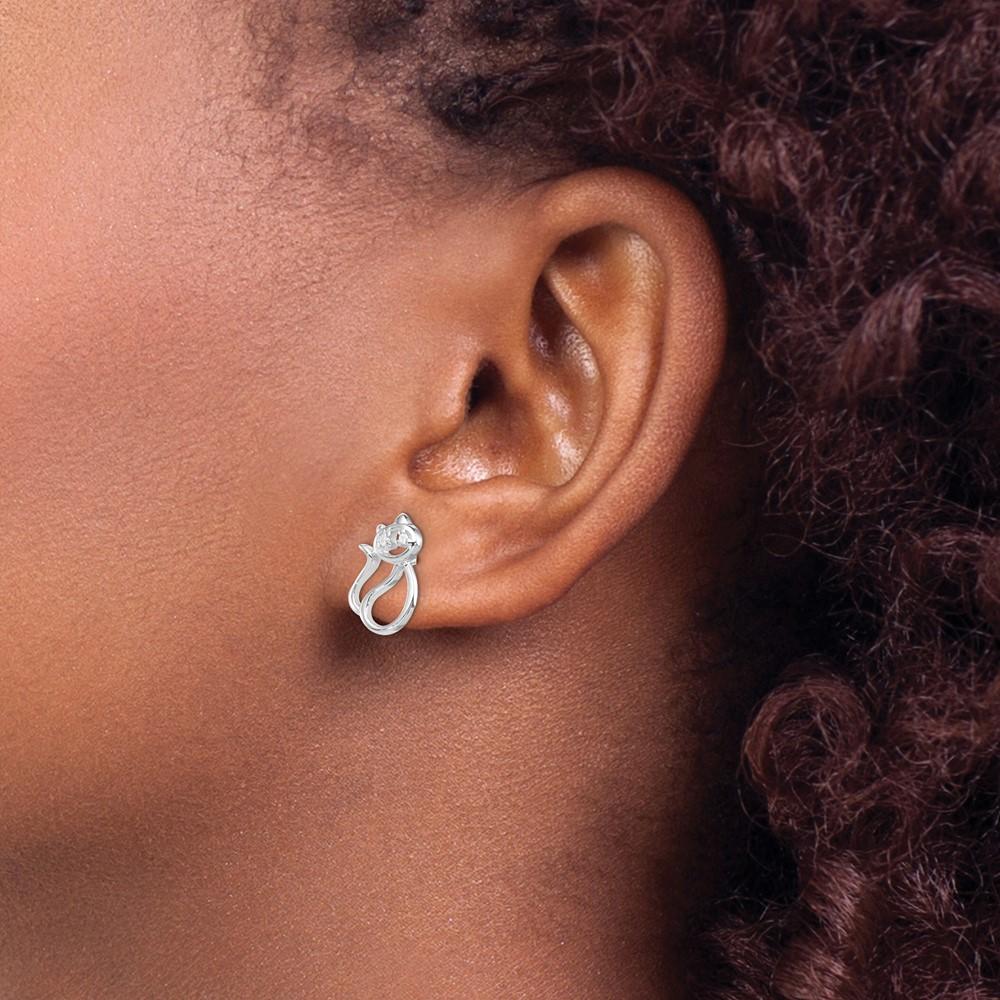 Diamond2Deal 925 Sterling Silver Rhodium Plated Cubic Zirconia Open Cat Stud Earrings for Women