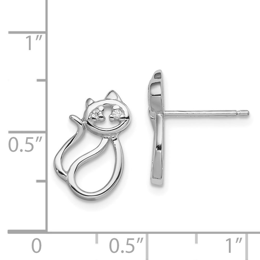 Diamond2Deal 925 Sterling Silver Rhodium Plated Cubic Zirconia Open Cat Stud Earrings for Women