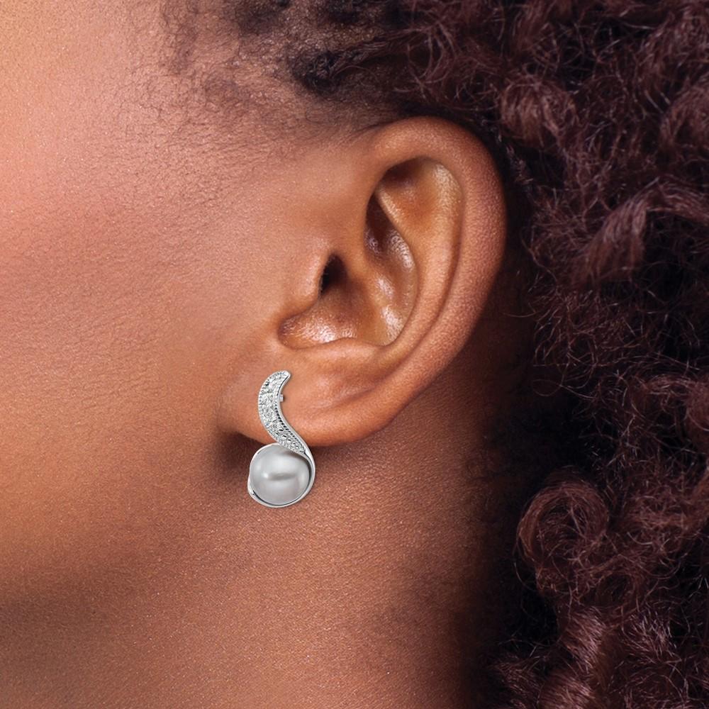 Diamond2Deal Sterling Silver Rhodium Plated Cubic Zirconia & FWC Grey Pearl Swirl Stud Earrings for Women