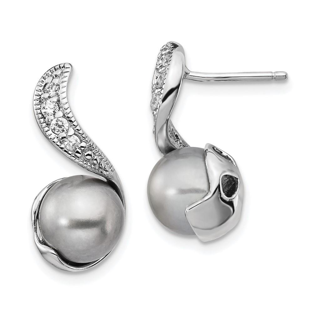 Diamond2Deal Sterling Silver Rhodium Plated Cubic Zirconia & FWC Grey Pearl Swirl Stud Earrings for Women