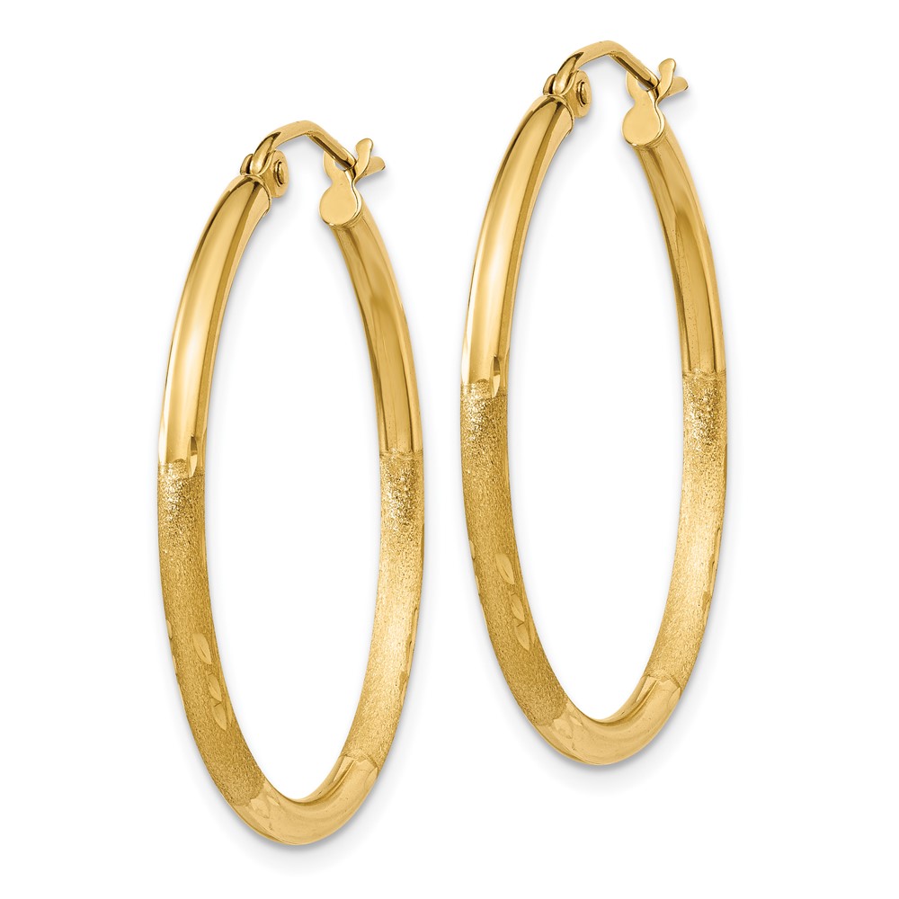 Diamond2Deal 14K Yellow Gold Satin and D/C 2mm Round Tube Hoop Earrings