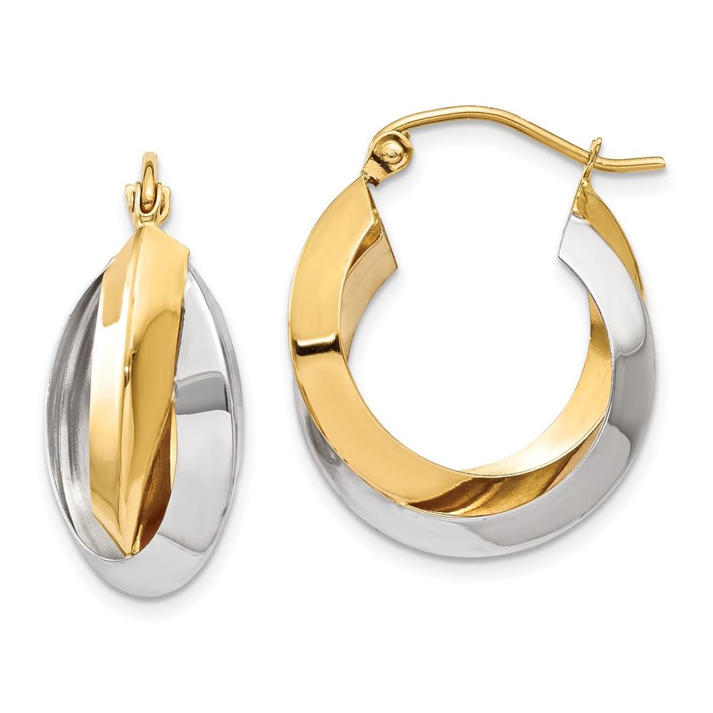 Diamond2Deal 14k Two-tone Solid Gold Knife-edge Double Hoop Earrings for Women