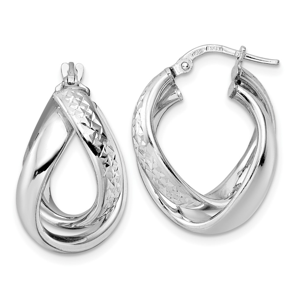 Diamond2Deal Sterling Silver Rhod-plated Polished D/C Hoop Earrings