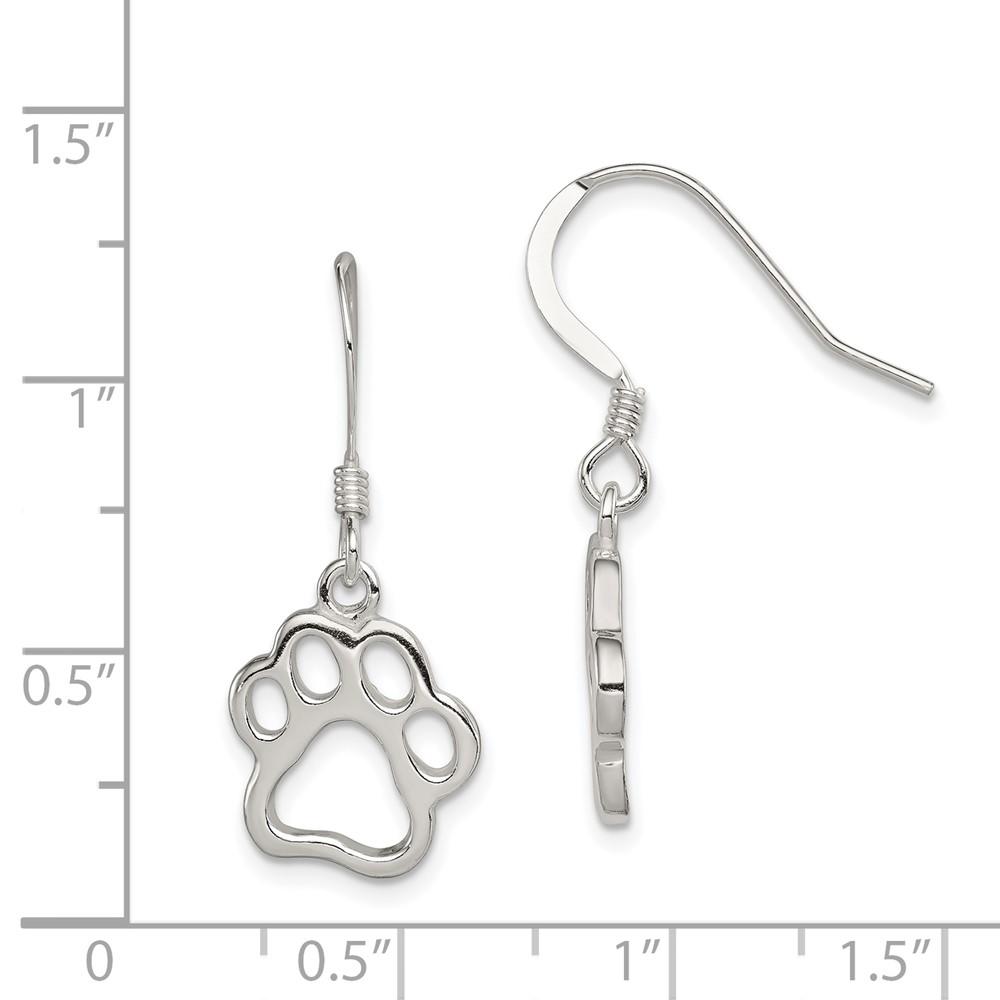 Diamond2Deal 925 Sterling Silver Polished Paw Print Shepherd Hook Dangle Earrings for Women
