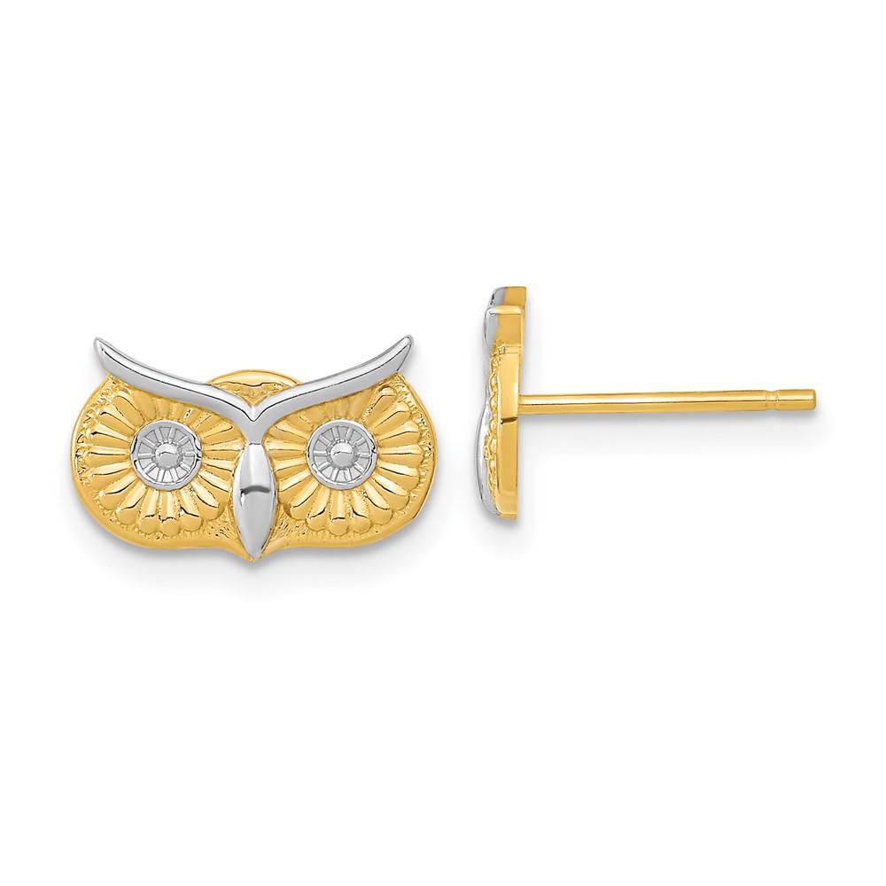 Diamond2Deal 14k Yellow And Rhodium Plated Owl Head Stud Earrings for Women