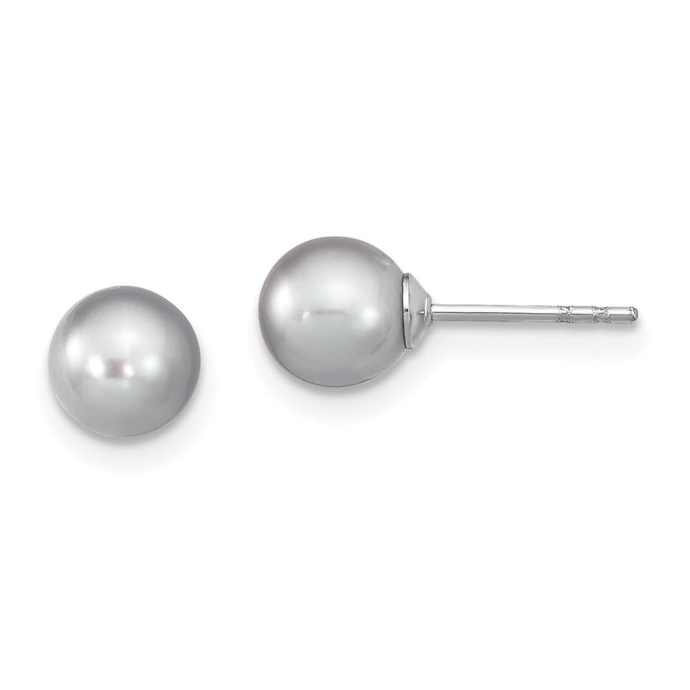 Diamond2Deal 925 Sterling Silver 6-7mm Grey Round Pearl Stud Earrings for Women