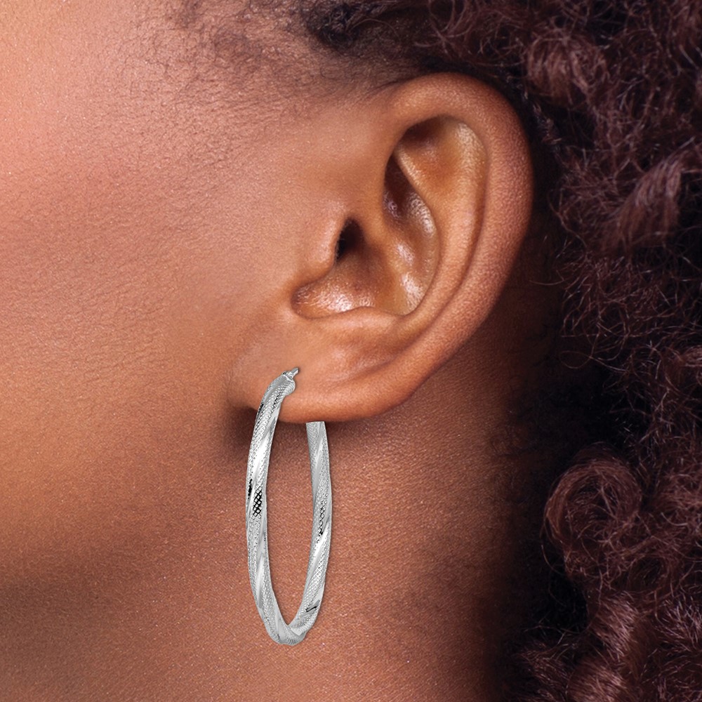 Diamond2Deal 10K White Gold Twisted Hinged Hoop Earrings for Women