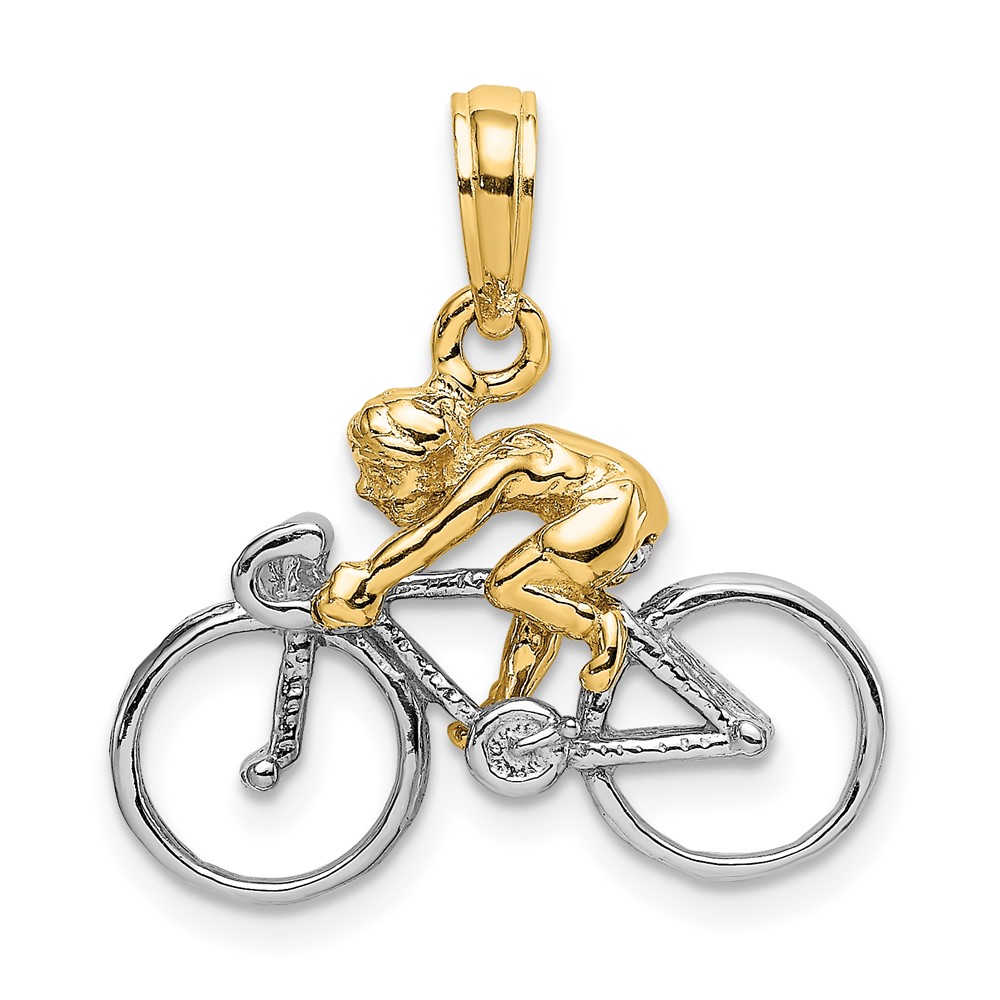 Diamond2Deal 10k Two-tone Gold With Rhodium 3-D BICYCLE with RIDER Charm