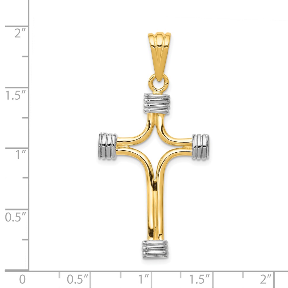Diamond2Deal 14k Yellow Gold Rhodium Plated Fancy Cross Pendant For Women