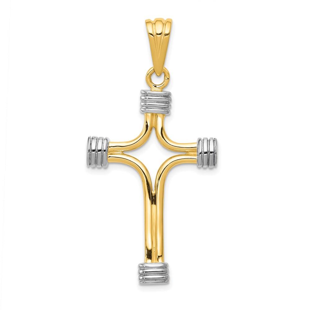Diamond2Deal 14k Yellow Gold Rhodium Plated Fancy Cross Pendant For Women