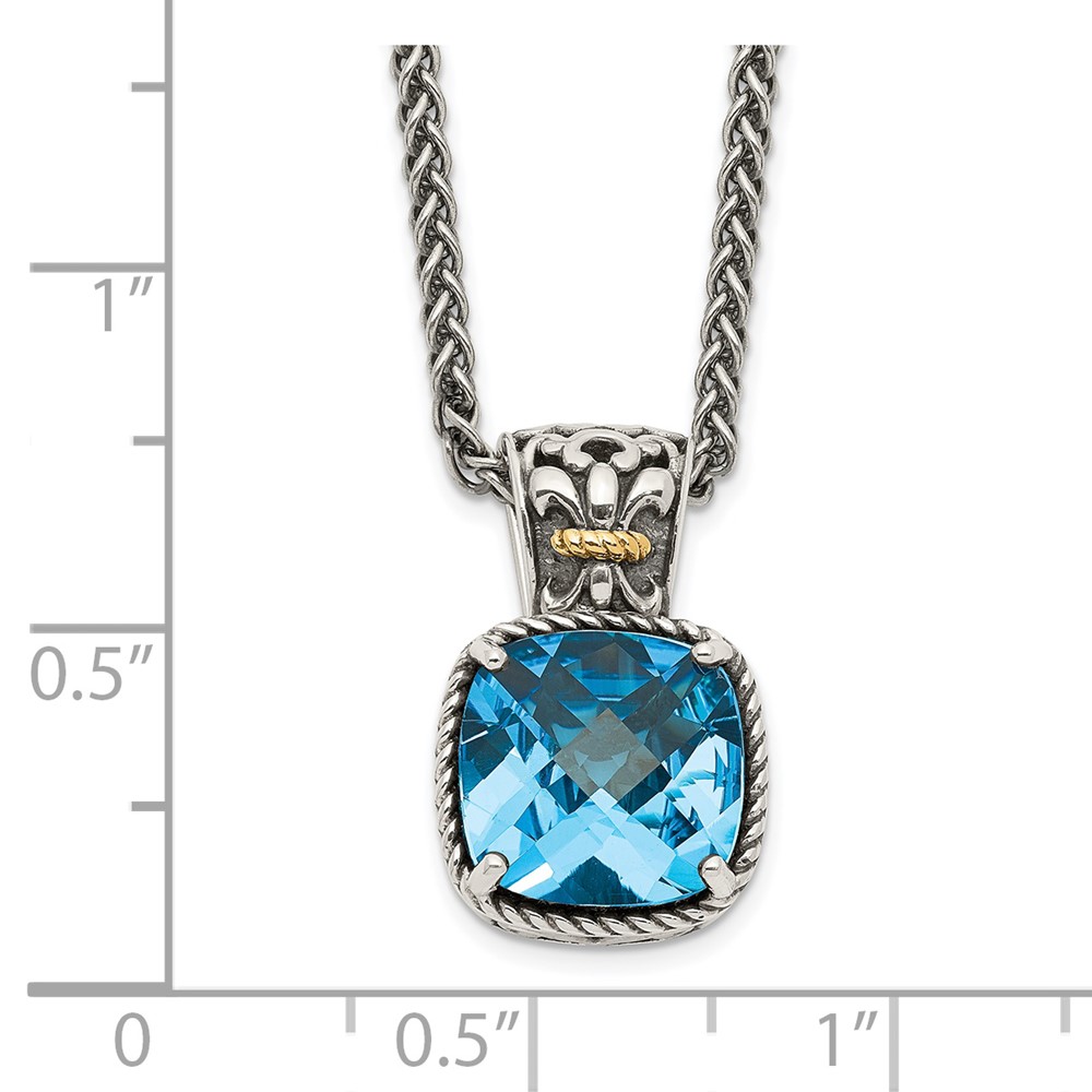 Diamond2Deal 14k Two-Tone and Sterling Silver Blue Topaz Necklace