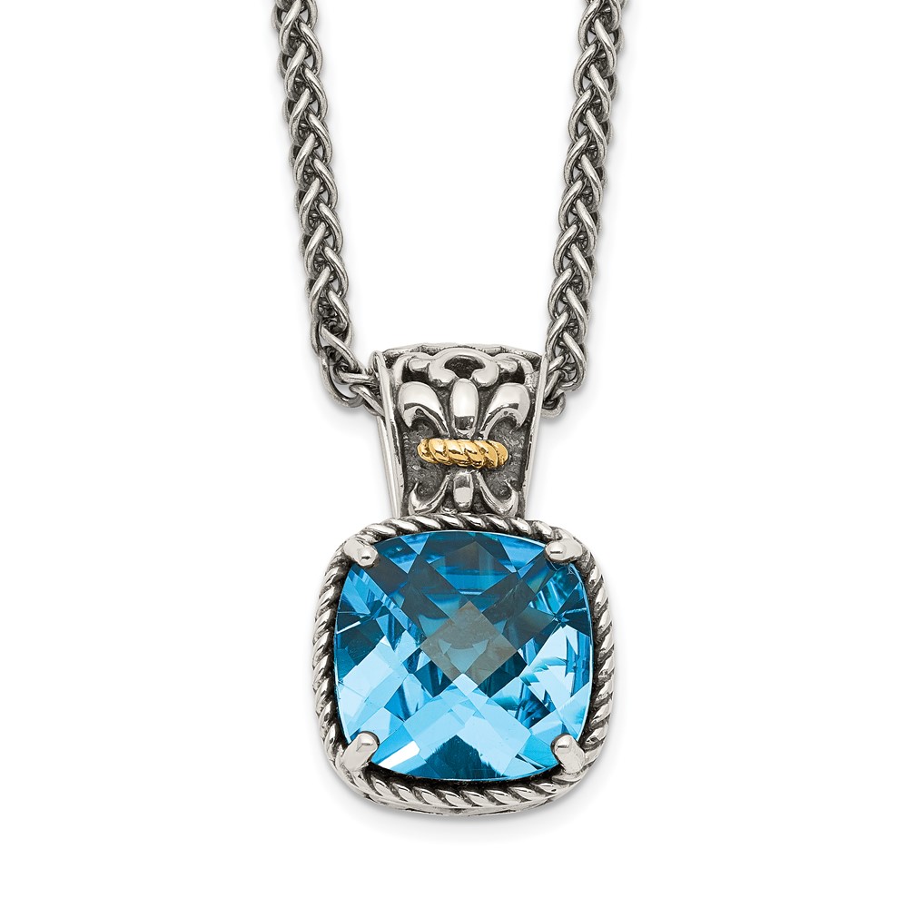 Diamond2Deal 14k Two-Tone and Sterling Silver Blue Topaz Necklace