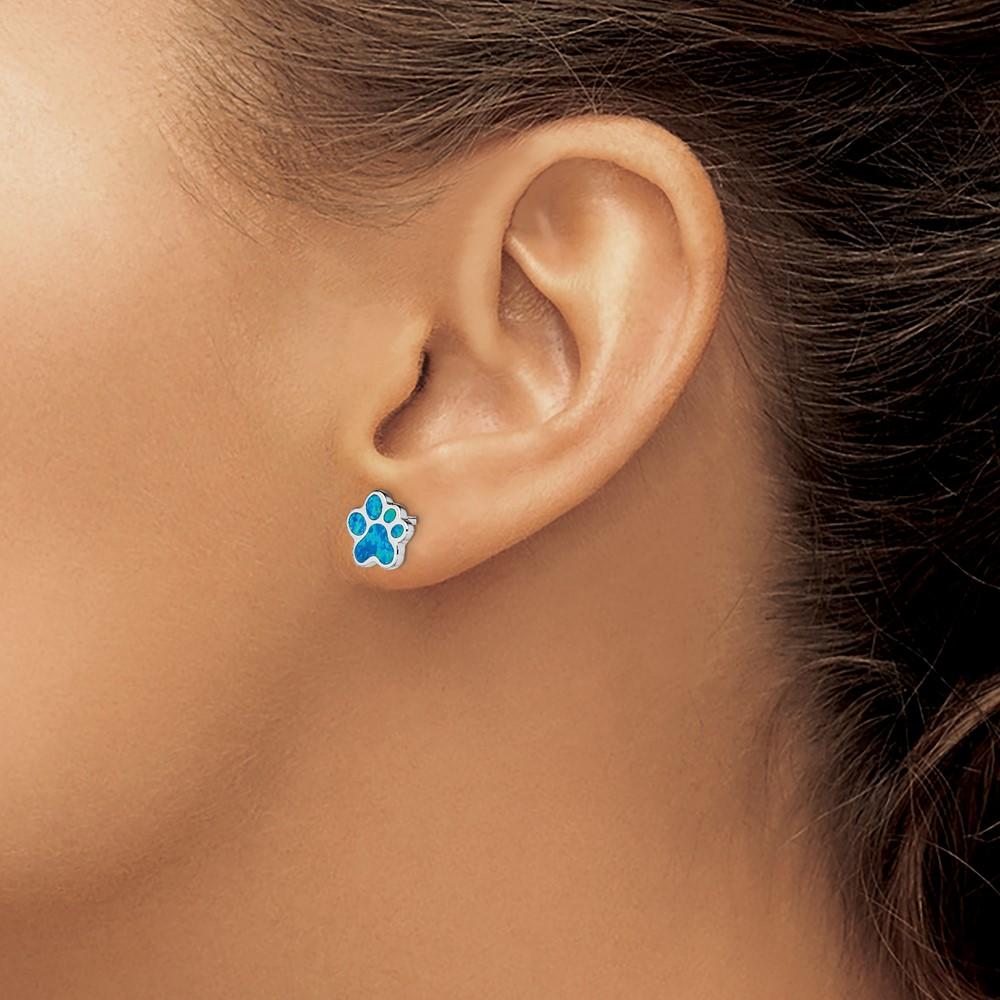 Diamond2Deal 925 Sterling Silver Rhodium Plated Creat Blue Opal Paw Print Stud Earrings