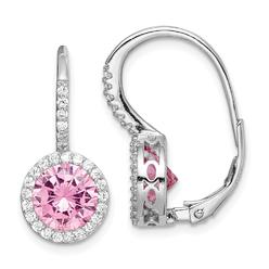 Diamond2Deal 925 Sterling Silver Rhodium-plated Polished Pink and  White Cubic Zirconia Halo Drop and Dangle Earrings