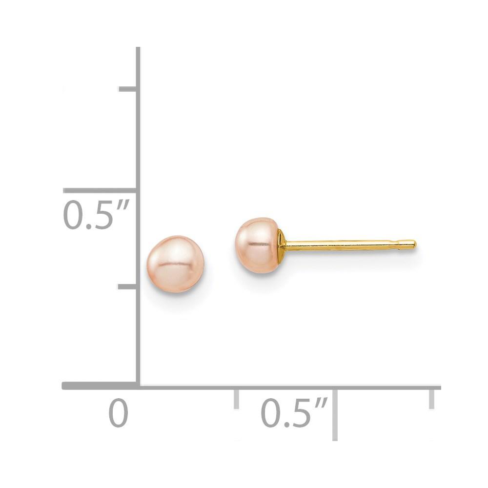 Diamond2Deal 14k Yellow Gold 3-4mm Pink Button Freshwater Cultured Pearl Stud Stud Earrings