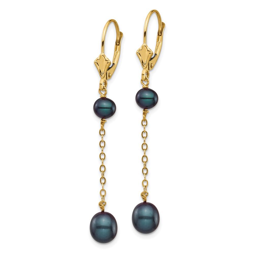 Diamond2Deal 14k Yellow Gold 5-7mm Black Rice Freshwater Cultured Pearl Drop and Dangle Earrings