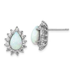 Diamond2Deal Sterling Silver Rhodium Plated Cubic Zirconia & Created Opal Pear Shape Stud Earrings for Women