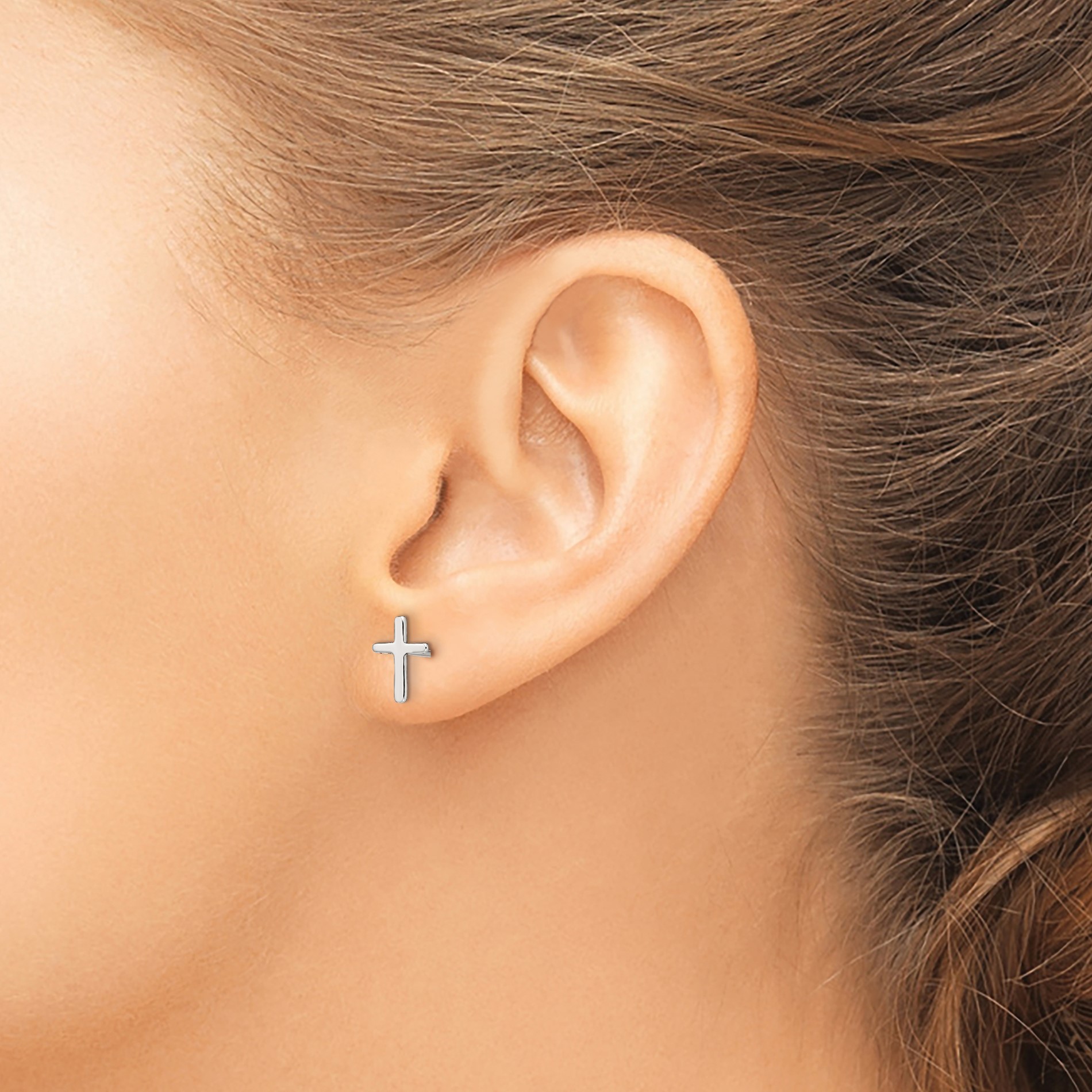 Diamond2Deal 925 Sterling Silver Polished and Antiqued 10mm Small Cross Stud Earrings for Women