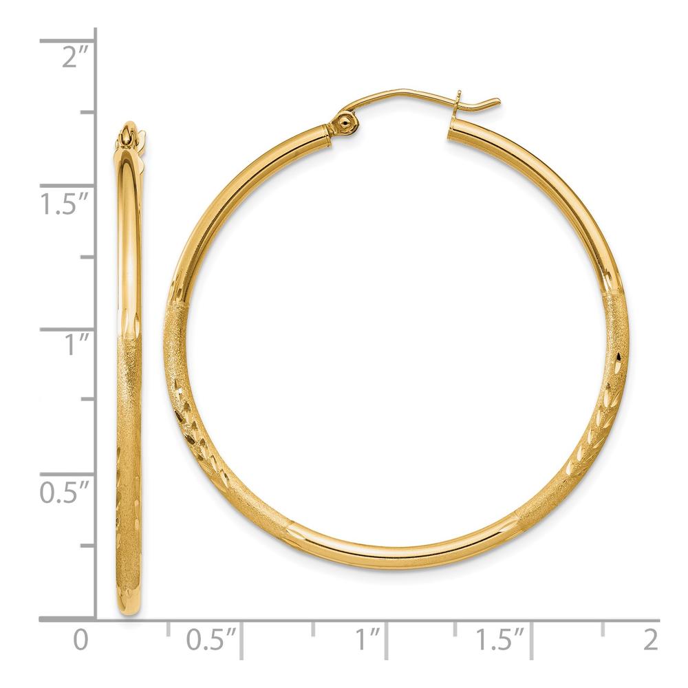 Diamond2Deal 14k Yellow Gold Satin and Diamond-cut 2mm Round Tube Hoop Earrings for Women