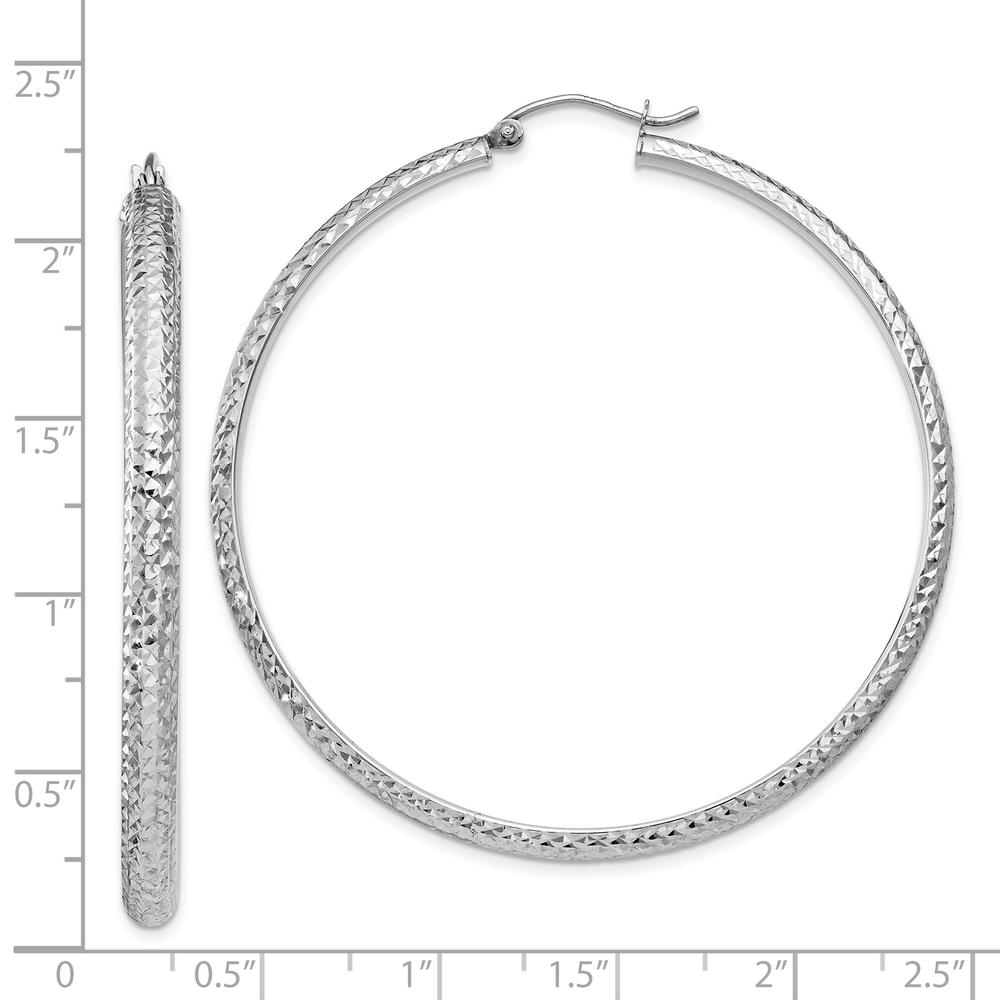 Diamond2Deal 14k White Gold Snap Closure Hoop Earrings for Women (Len:2.05in, Wid:0.14in)