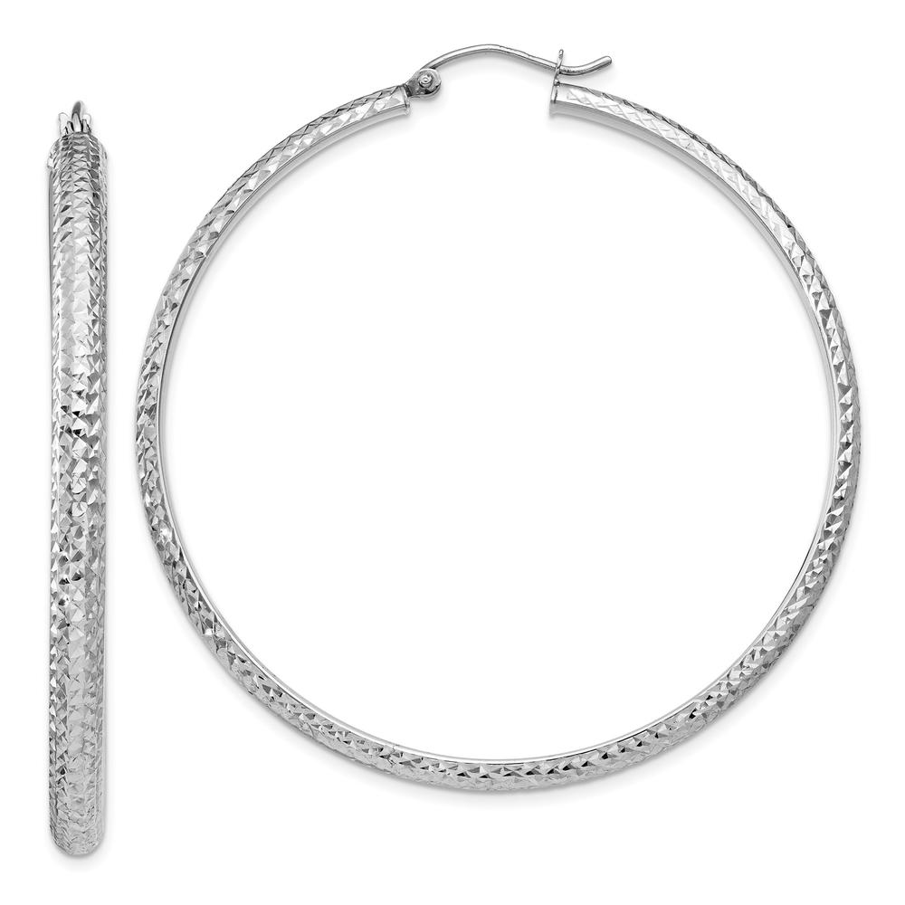 Diamond2Deal 14k White Gold Snap Closure Hoop Earrings for Women (Len:2.05in, Wid:0.14in)