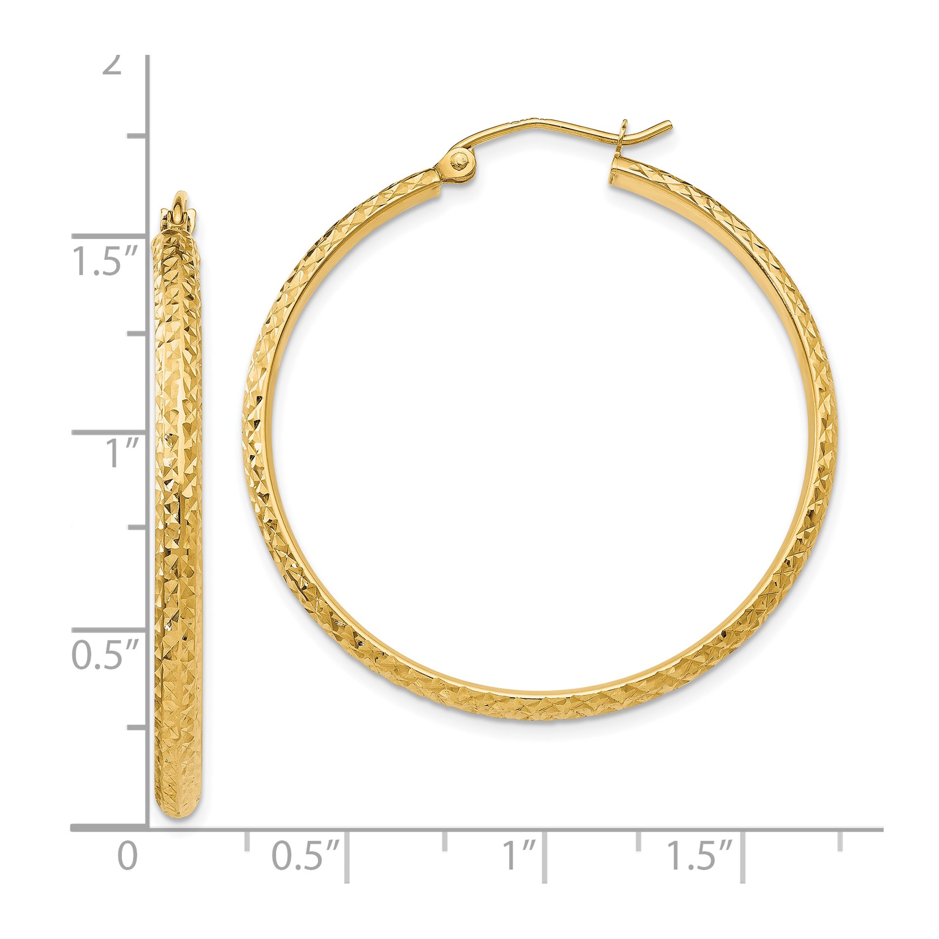 Diamond2Deal 10K Yellow Gold Diamond-cut 2.8x37mm Hollow Round Hoop Earrings