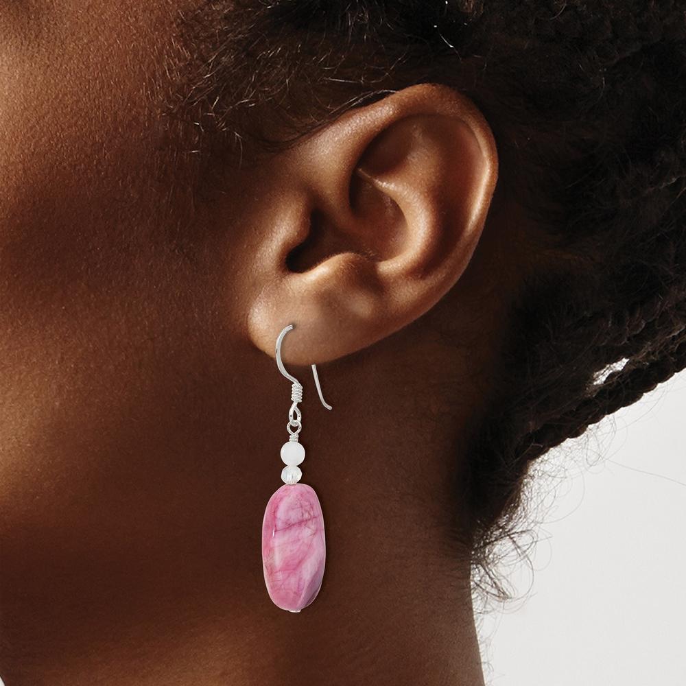 Diamond2Deal 925 Sterling Silver Pink Agate, Pink Quartz and Crystal Earrings