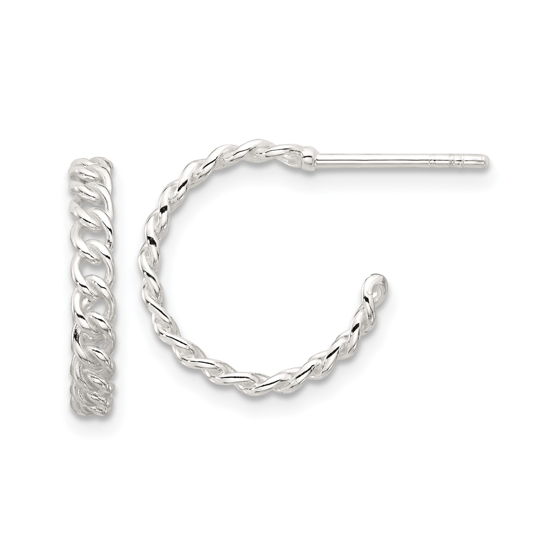 Diamond2Deal 925 Sterling Silver E-coated Curb Link C-Hoop Earrings