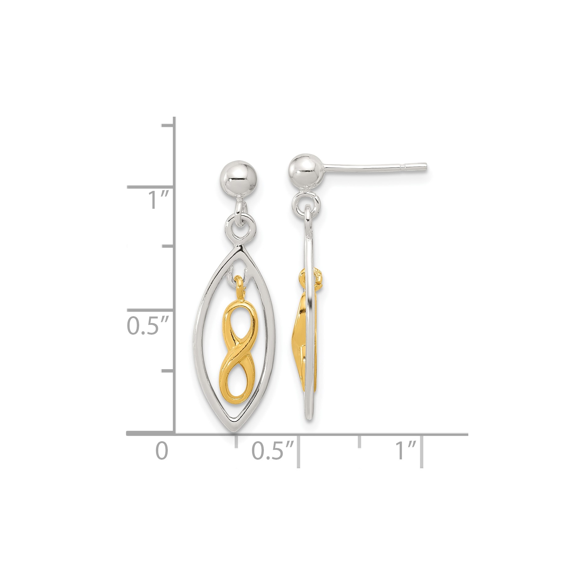 Diamond2Deal 925 Sterling Silver and  Gold-tone Polished Infinity Drop Post Dangle Earrings
