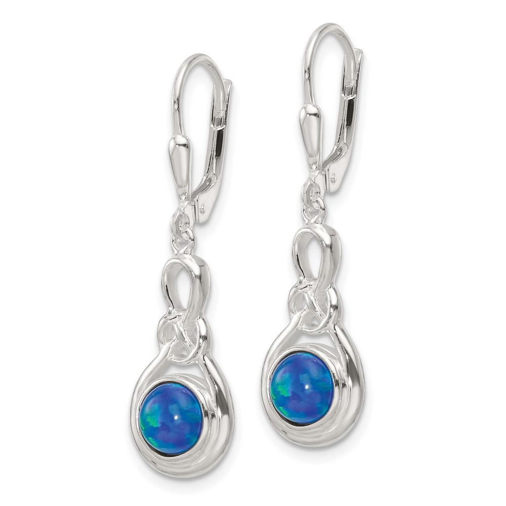 Diamond2Deal 925 Sterling Silver Polished Blue Opal Knot Leverback Dangle Earrings