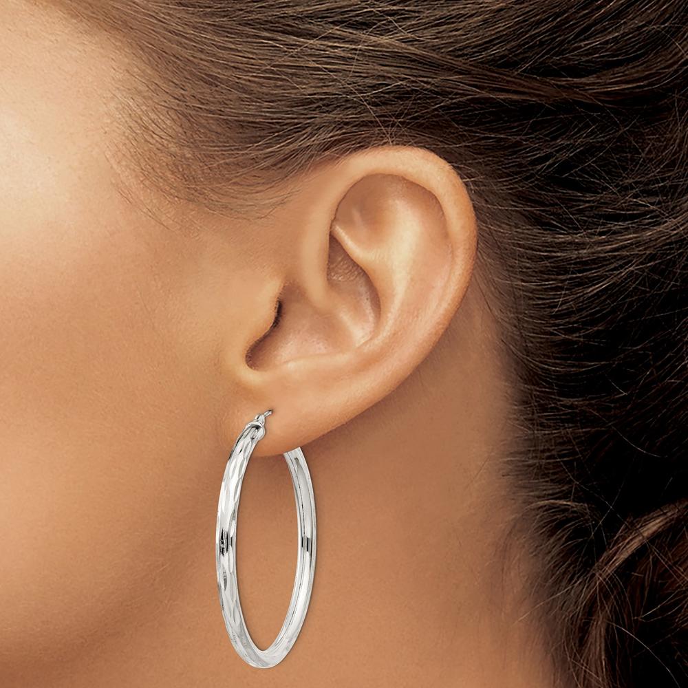 Diamond2Deal 925 Sterling Silver Diamond-Cut atin Polished Hoop Earrings for Women