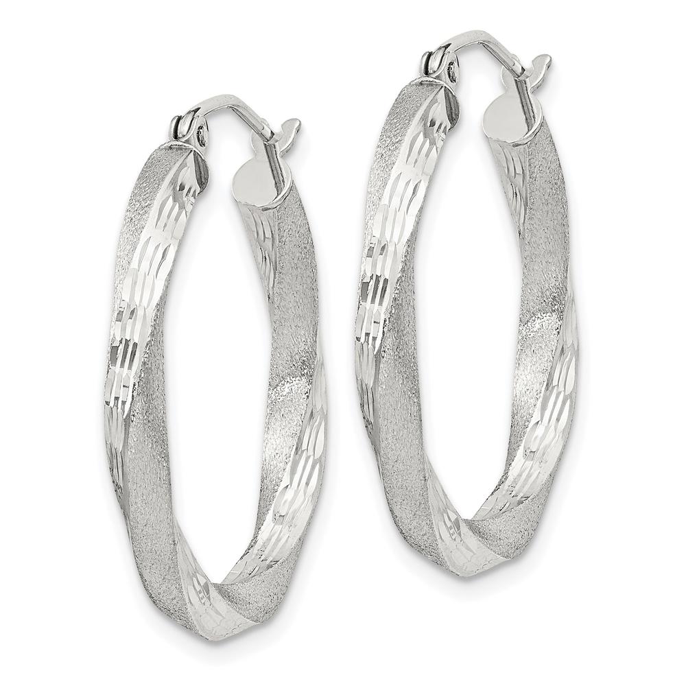 Diamond2Deal 925 Sterling Silver Satin Diamond Cut Twisted 3x25mm Round Hoop Earrings