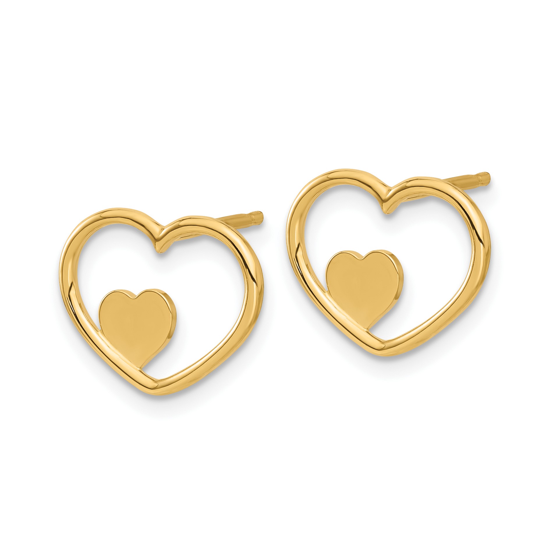Diamond2Deal 14K Open Heart with Small Heart Stud Earrings